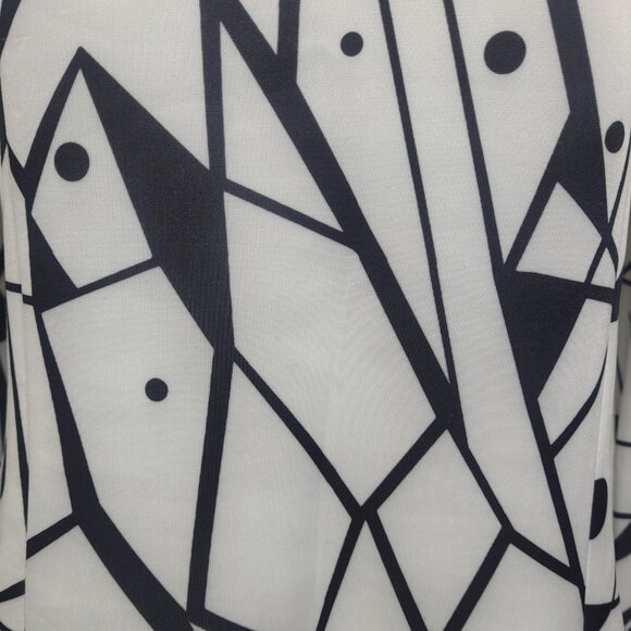 Women’s Black & White Geometric Print Dress Long Sleeve, Size M, Mod Retro Style - Picture 6 of 8